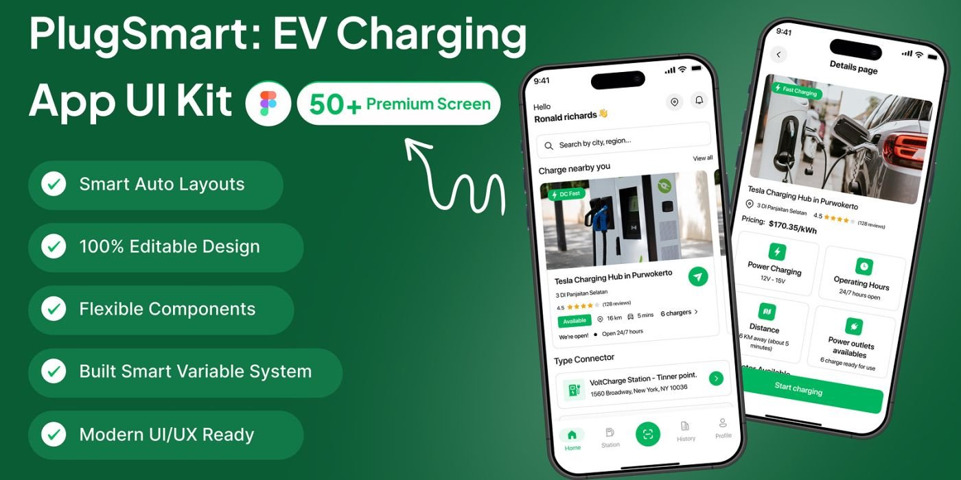 PlugSmart – EV Charging Finder App UI Kit cover image